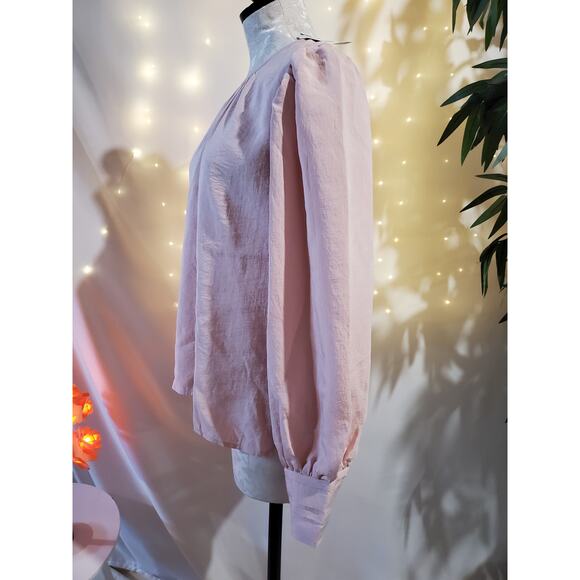 Express NWT Modal Balloon Puff Sleeve Pink Blouse Womens Size S Keyhole Neck - Picture 5 of 11